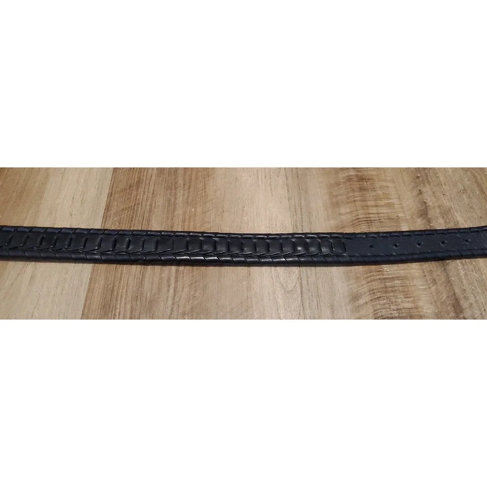 Western Woven Black Faux Leather Belt Chain Link Silver Tone Buckle Mens Size 42